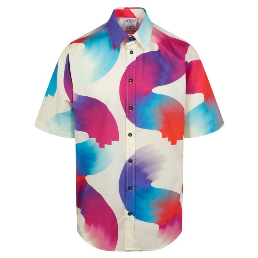 Marcelo Burlon Mens Cross Waves Over Cotton Shirt Medium Muti - NWT $695